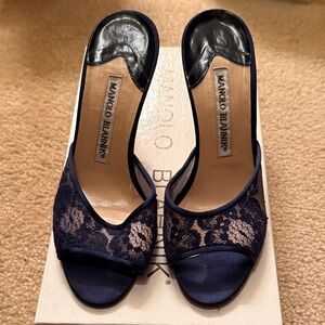 Manolo Blahnik Dark Blue Lace Heels